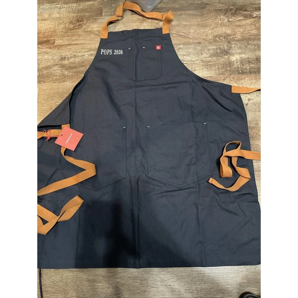Embroidered “pops 2026” Hedley and Bennett Essential Apron Midnight Blue